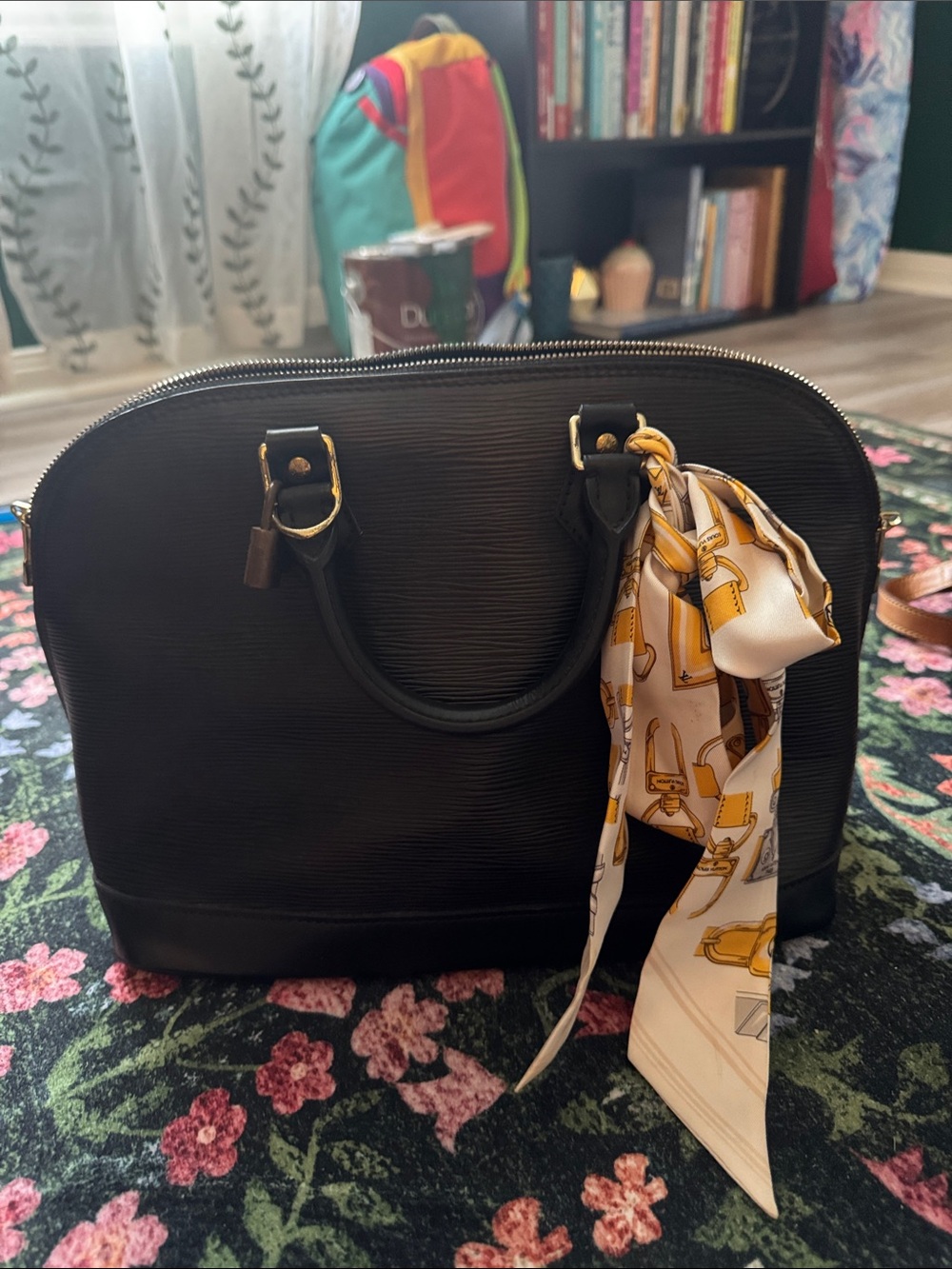 Classic Black Structured Top-Handle Bag SCARF LISTED SEPERATELY